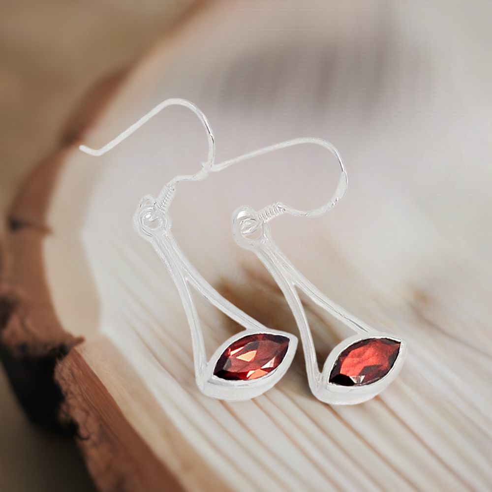 925 Sterling Silver Handmade Earrings In Garnet Gemstone Jewelry 925SE348