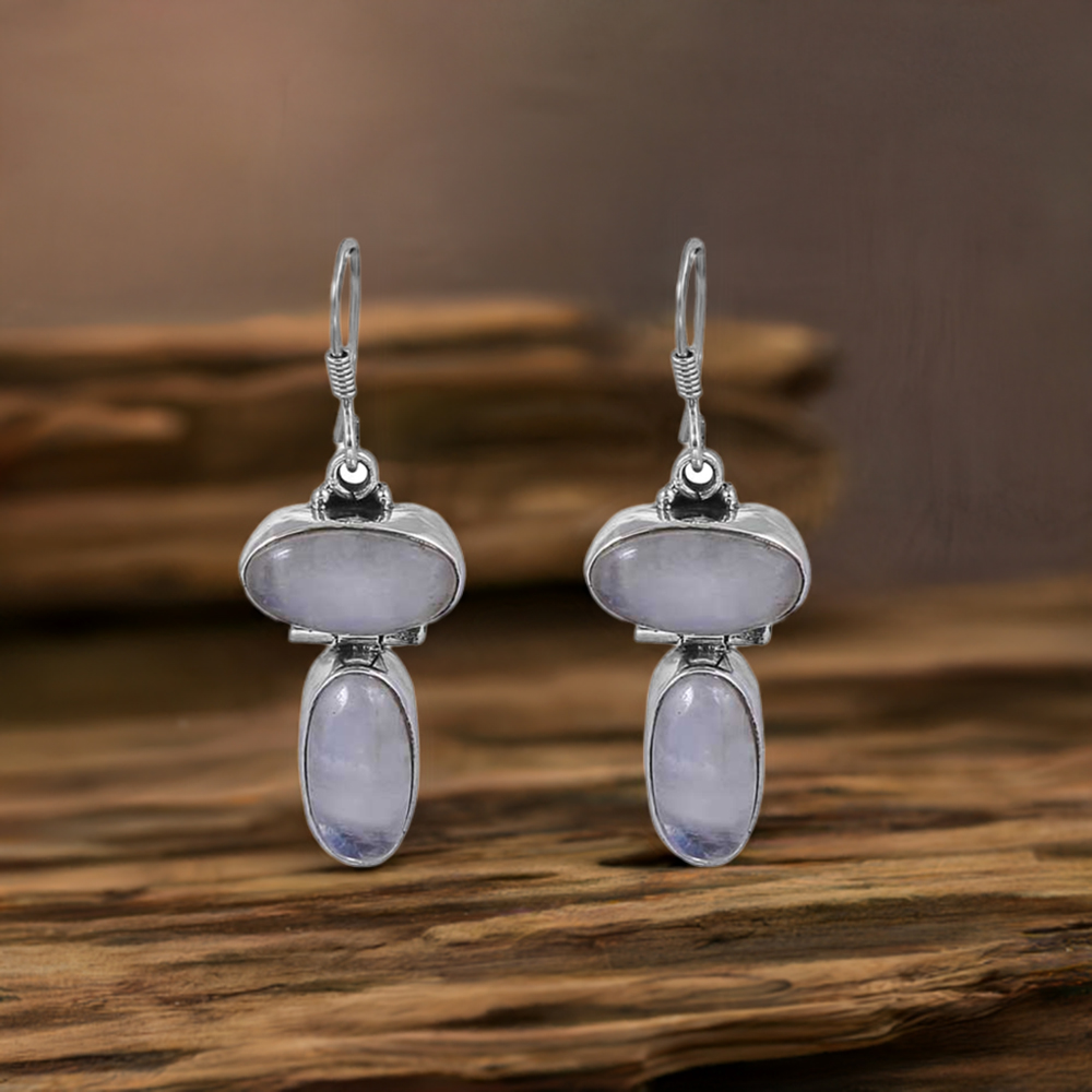 Rainbow Moonstone Dangle Earring In Sterling Silver Jewelry 925SE35