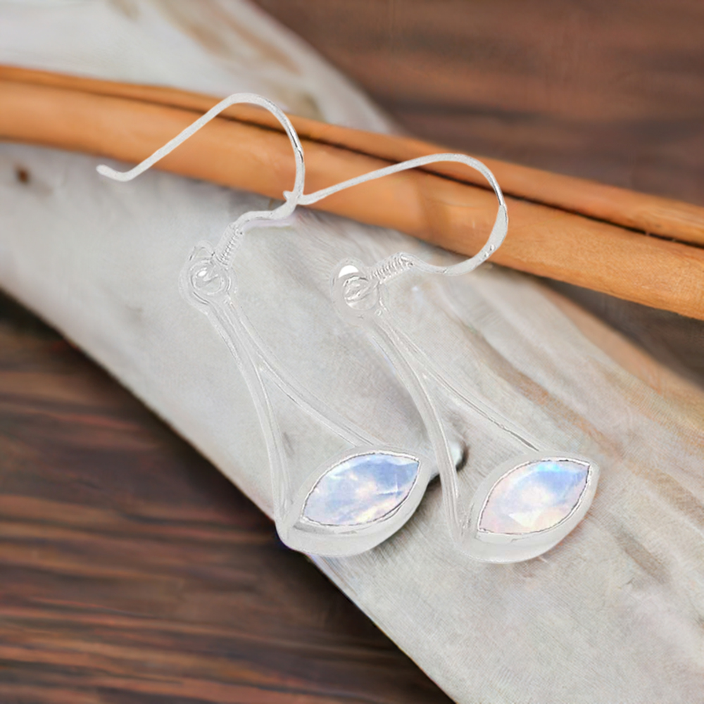 925 Sterling Silver Handmade Earrings In Rainbow Moonstone Jewelry 925SE350