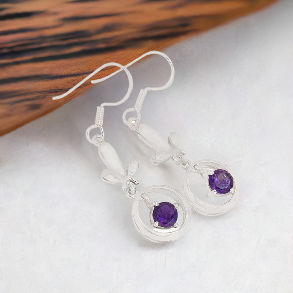 925 Sterling Silver Handmade Earrings In Amethyst Gemstone Jewelry 925SE351