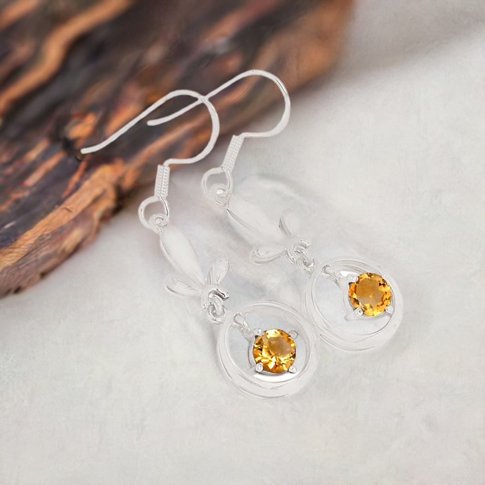 925 Sterling Silver Earrings In Citrine Gemstone Jewelry 925SE353