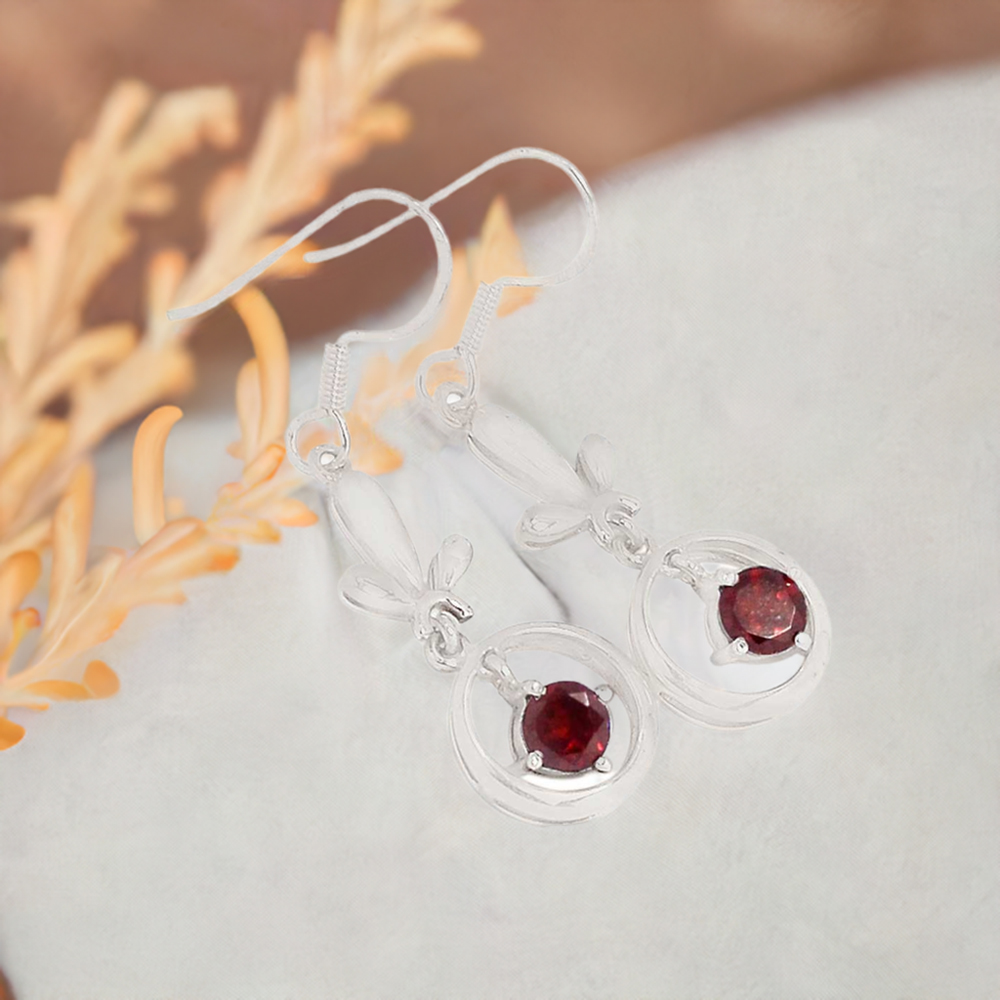 925 Sterling Silver Earrings In Garnet Gemstone Jewelry 925SE354