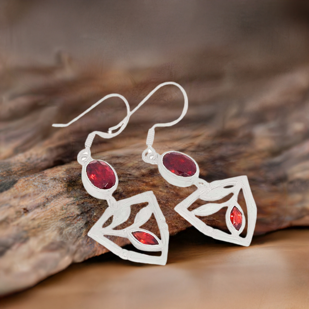 925 Sterling Silver Handmade Earrings In Garnet Gemstone Jewelry 925SE360