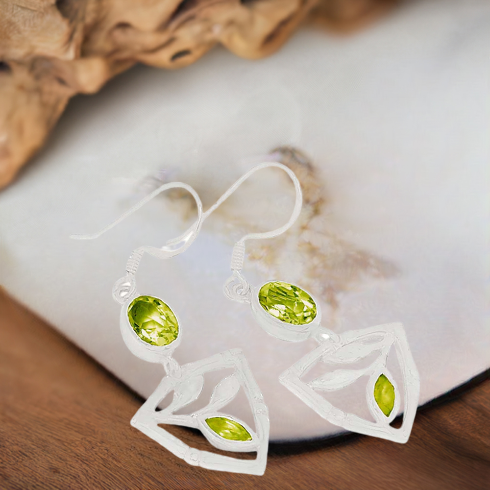 925 Sterling Silver Handmade Earrings In Peridot Gemstone Jewelry 925SE362