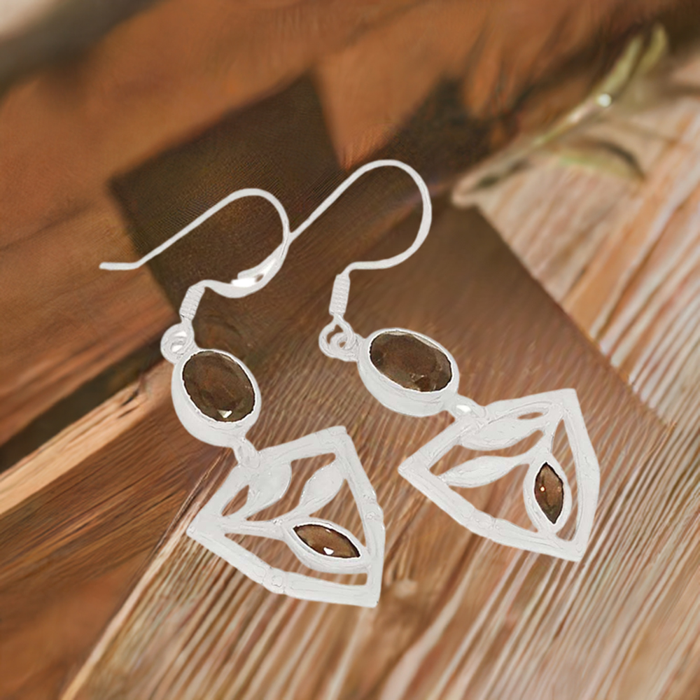 925 Sterling Silver Earrings In Smoky Quartz Gemstone Jewelry 925SE363