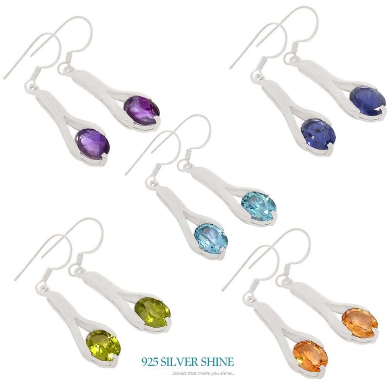 925 Sterling Silver Earrings In Amethyst Gemstone Jewelry 925SE365_1