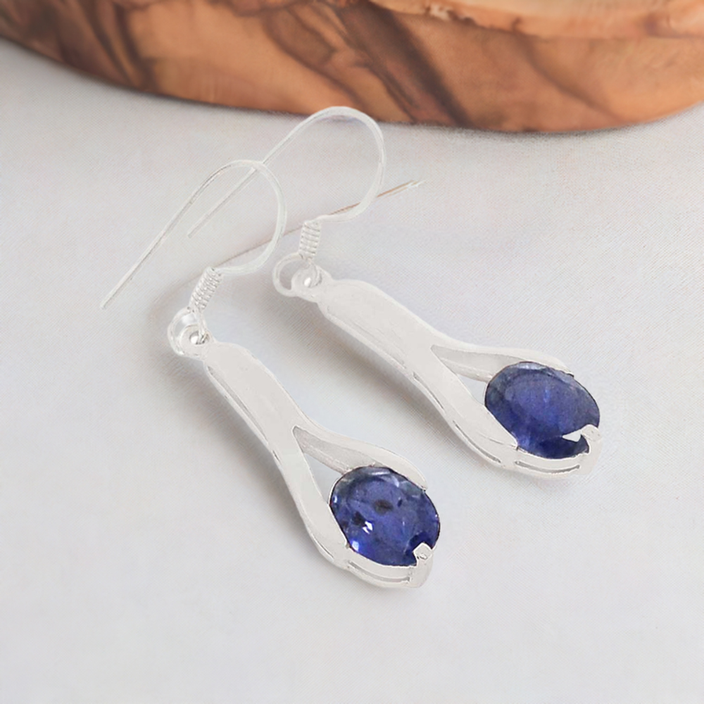 925 Sterling Silver Handmade Earrings In Iolite Gemstone Jewelry 925SE368