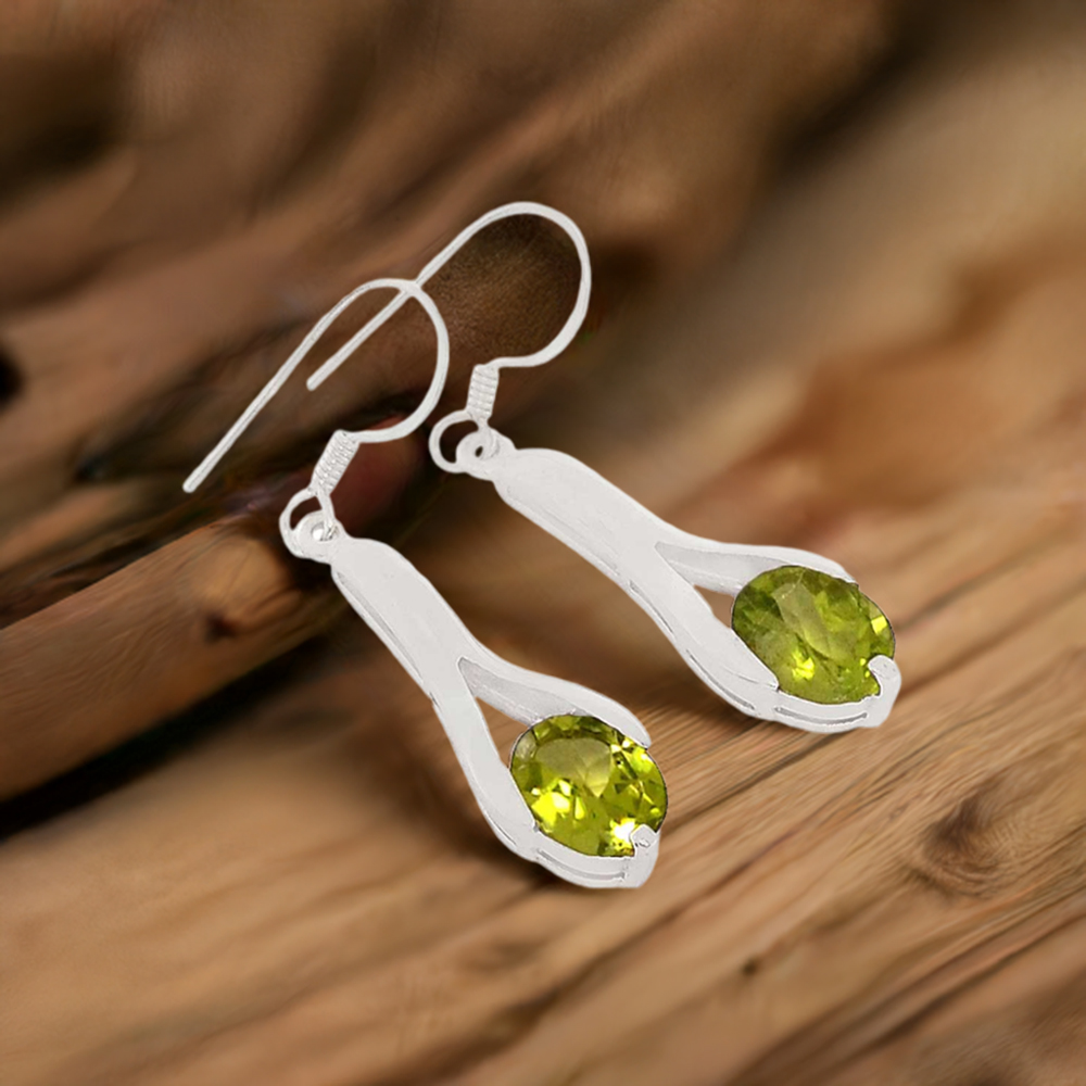 925 Sterling Silver Handmade Earrings In Peridot Gemstone Jewelry 925SE369