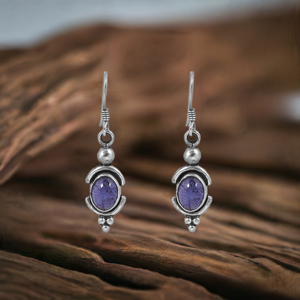 Iolite Gems Stone Earring In Sterling Silver Jewelry 925SE37