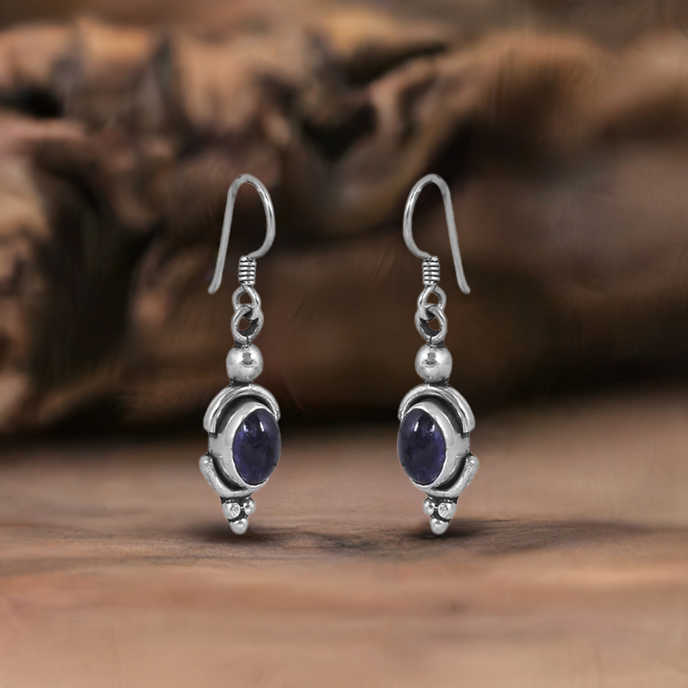 Iolite Gems Stone Earring In Sterling Silver Jewelry 925SE37_0
