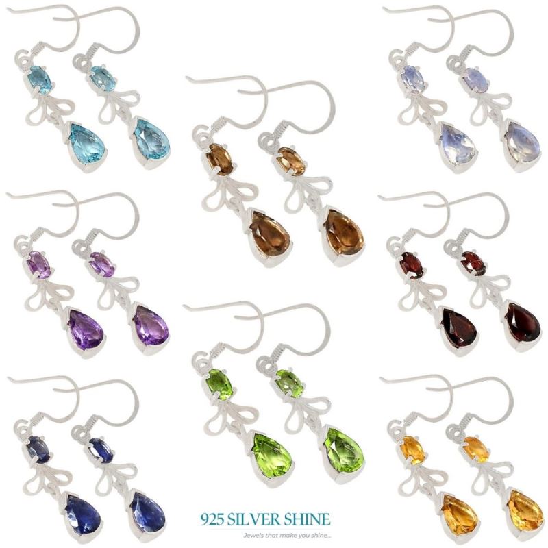 925 Sterling Silver Handmade Earrings In Garnet Gemstone Jewelry 925SE373_1
