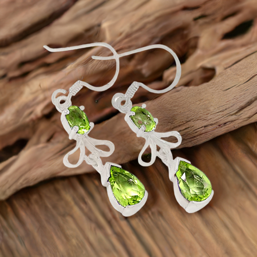 925 Sterling Silver Handmade Earrings In Peridot Gemstone Jewelry 925SE375