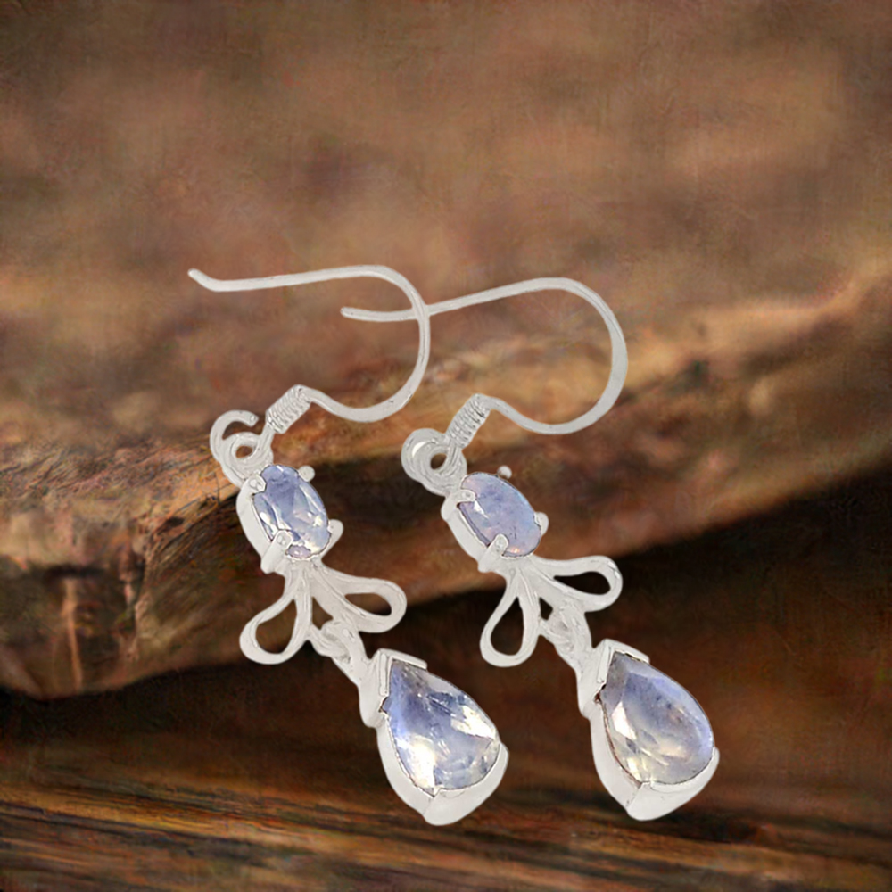 925 Sterling Silver Earrings In Rainbow Moonstone Jewelry 925SE376