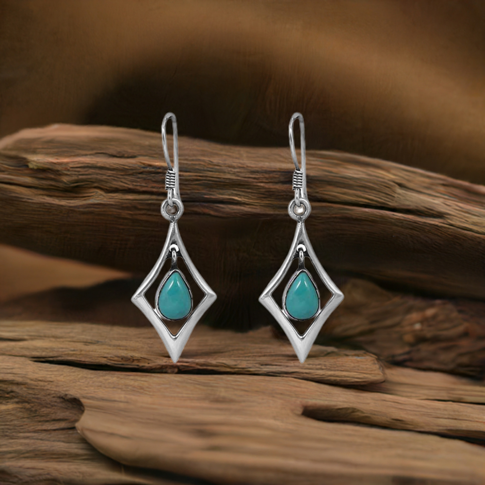 Natural Turquoise Gemstone Earring In Solid Silver Jewelry 925SE38