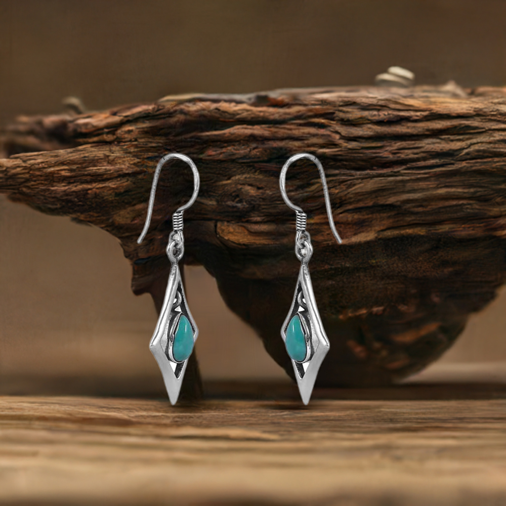 Natural Turquoise Gemstone Earring In Solid Silver Jewelry 925SE38_0