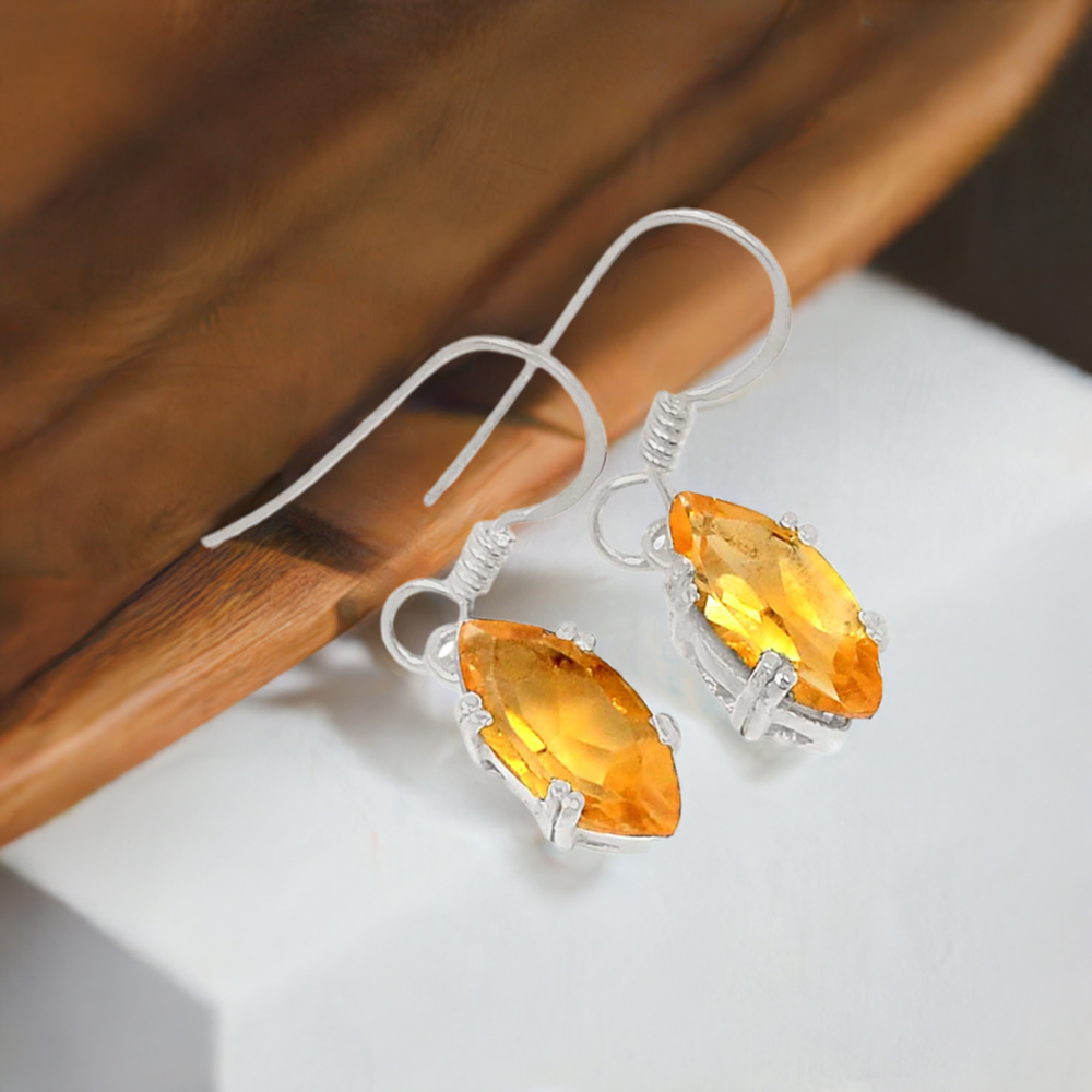 Solid 925 Silver Earrings In Semi Precious Citrine Gemstone 925SE382