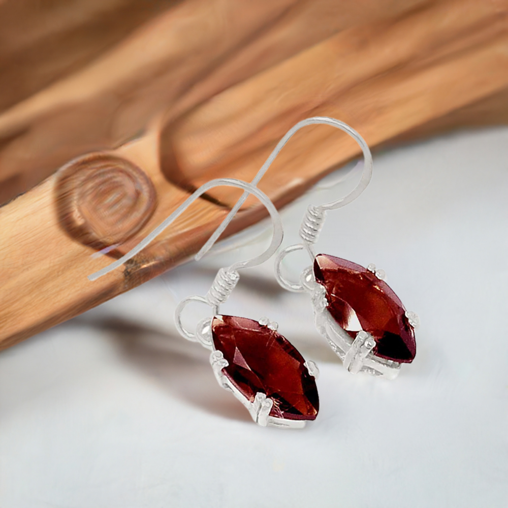 Solid 925 Silver Earrings In Genuine Garnet Gemstone 925SE383