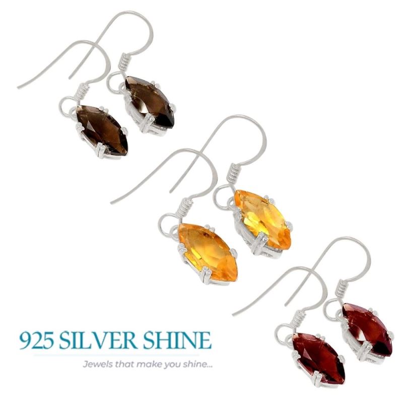 Solid 925 Silver Earrings In Genuine Garnet Gemstone 925SE383_1