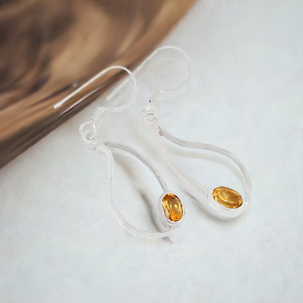 Fine 925 Sterling Silver Earrings In Genuine Citrine Gemstone 925SE386