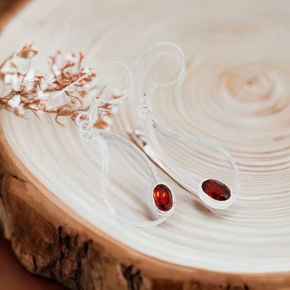 Natural Garnet Gemstone Earrings In 925 Sterling Silver 925SE387
