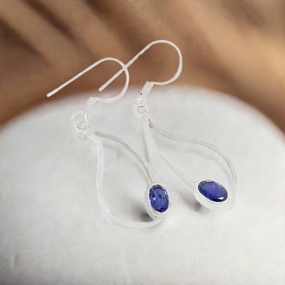 Semi Precious Iolite Gemstone Earrings In 925 Sterling Silver 925SE388