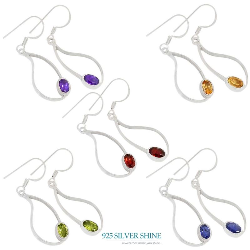 Semi Precious Iolite Gemstone Earrings In 925 Sterling Silver 925SE388_1