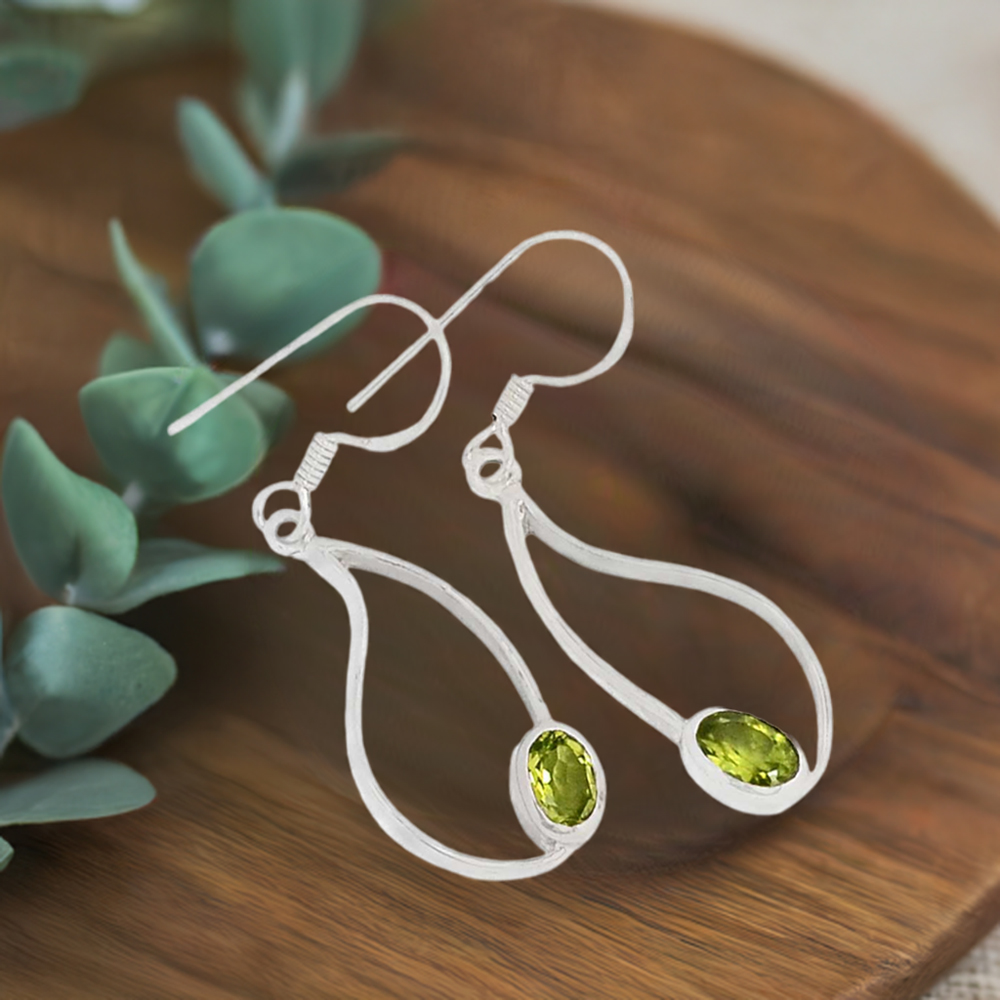 Genuine Peridot Gemstone Earrings In 925 Sterling Silver 925SE389