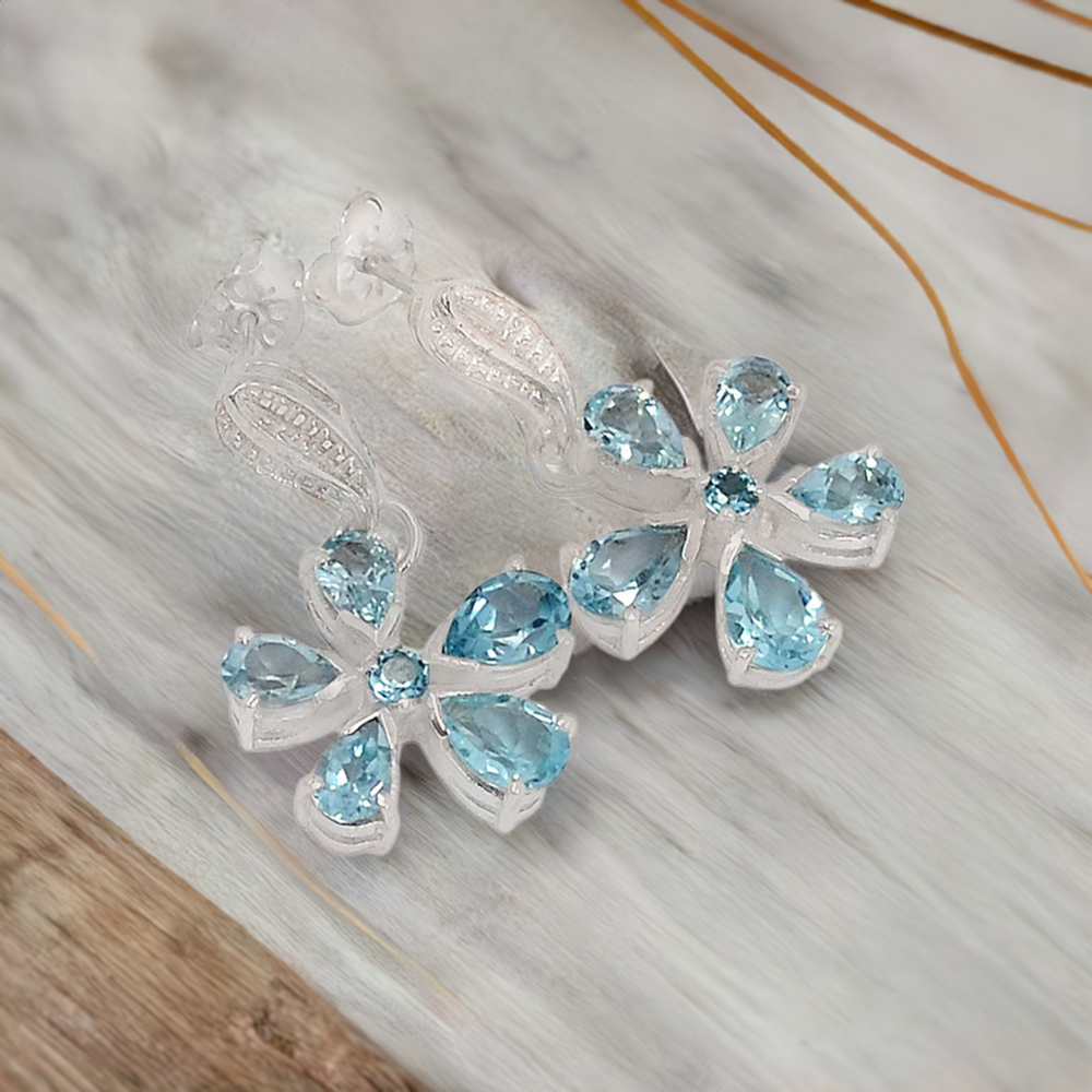 Natural Blue Topaz Gemstone Earrings In Solid 925 Silver 925SE390