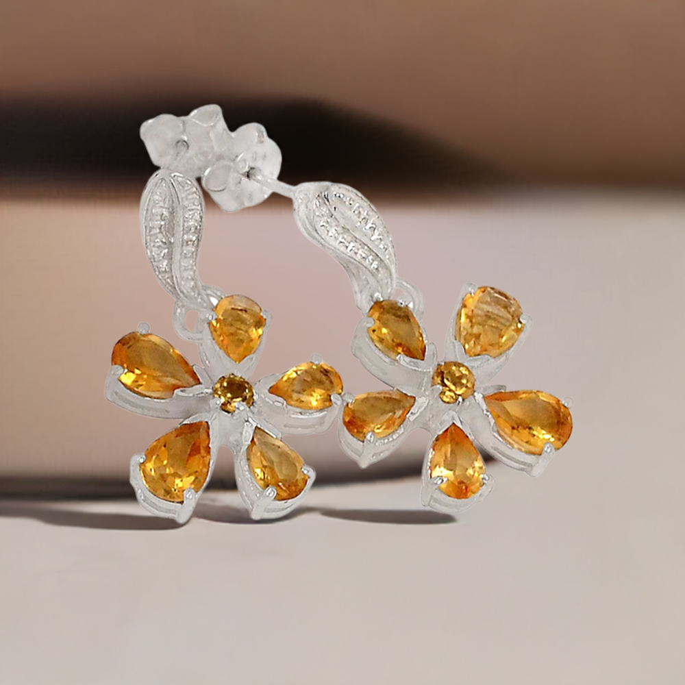 Semi Precious Citrine Gemstone Earrings In Solid 925 Silver 925SE391