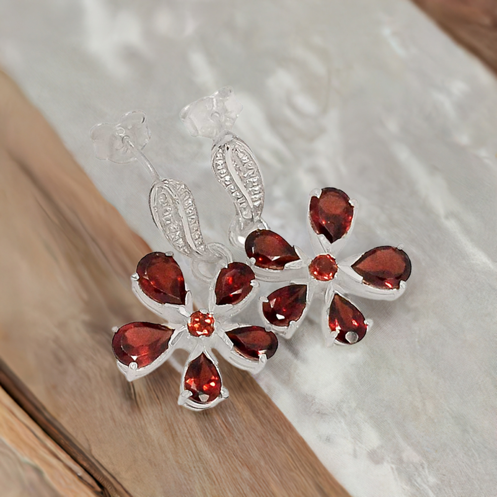 Genuine Garnet Gemstone Earrings In Solid 925 Silver 925SE392