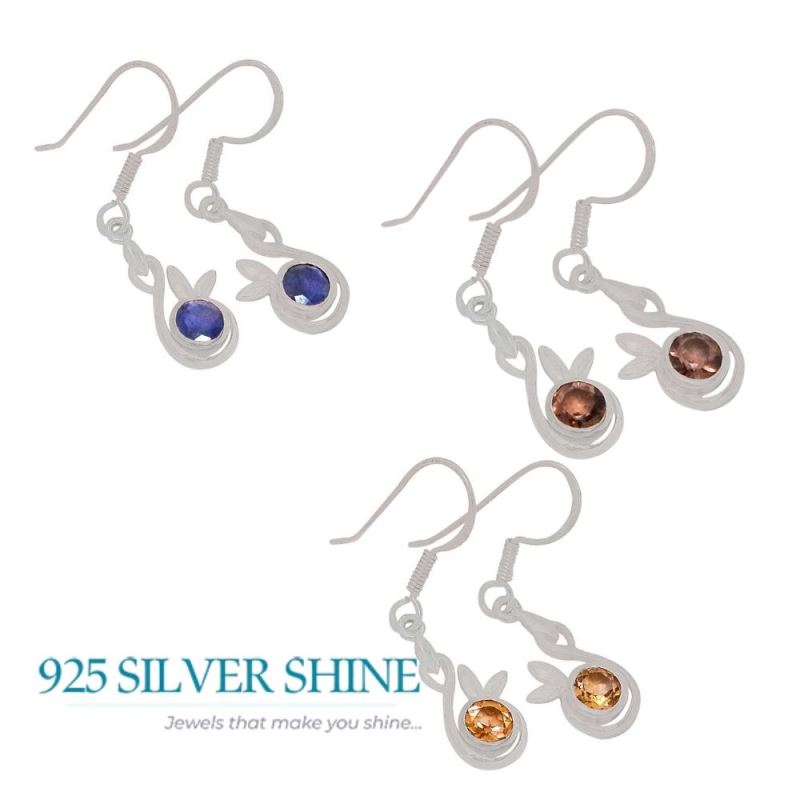 925 Sterling Silver Earrings In Natural Smoky Quartz Gemstone 925SE396_0