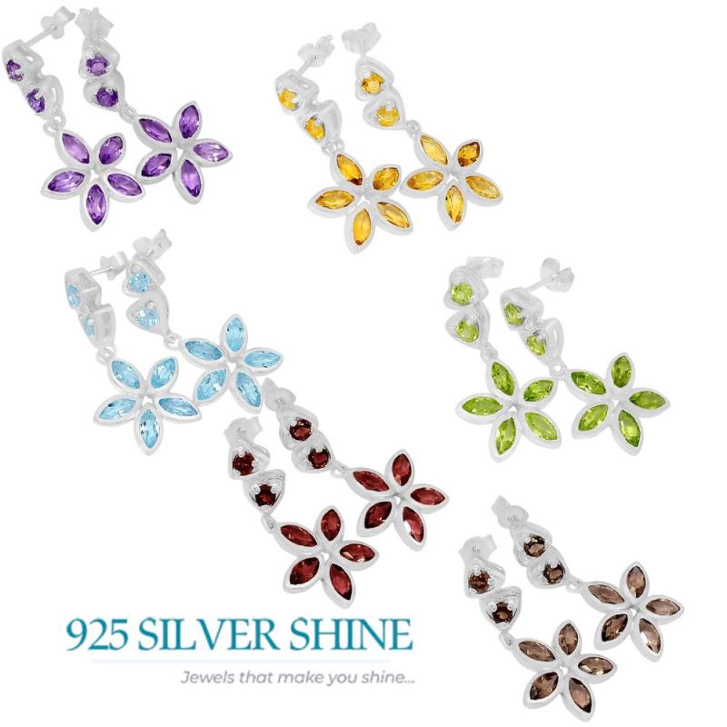 925 Sterling Silver Earrings In Semi Precious Amethyst Gemstone 925SE397_1