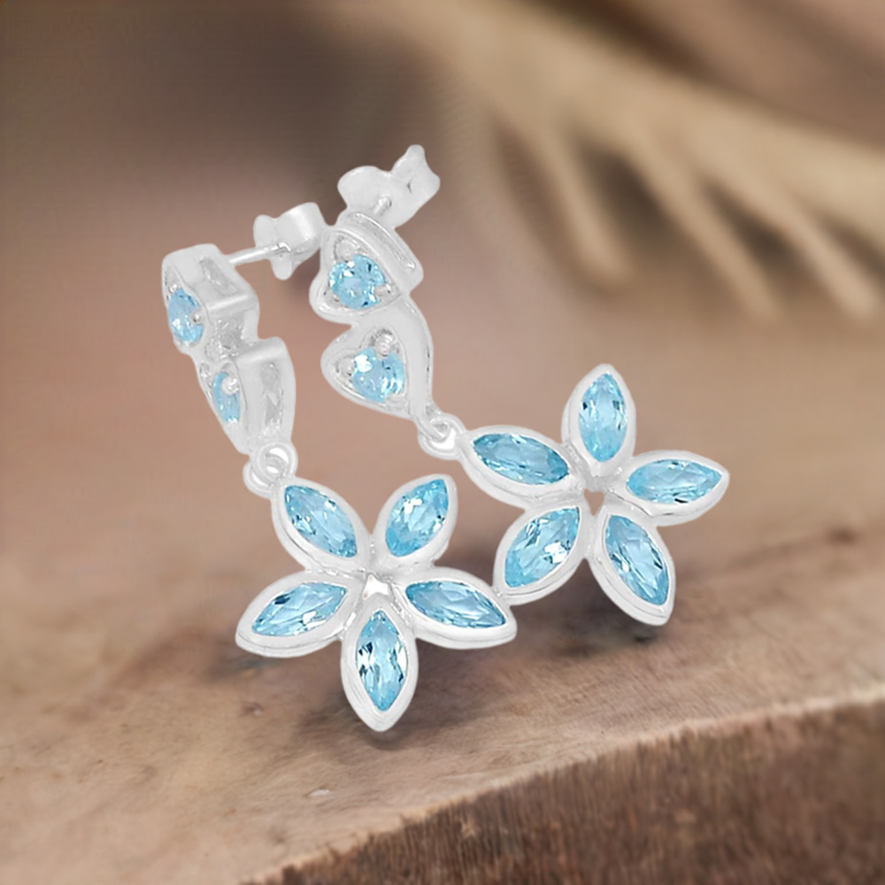925 Sterling Silver Earrings In Genuine Blue Topaz Gemstone 925SE398