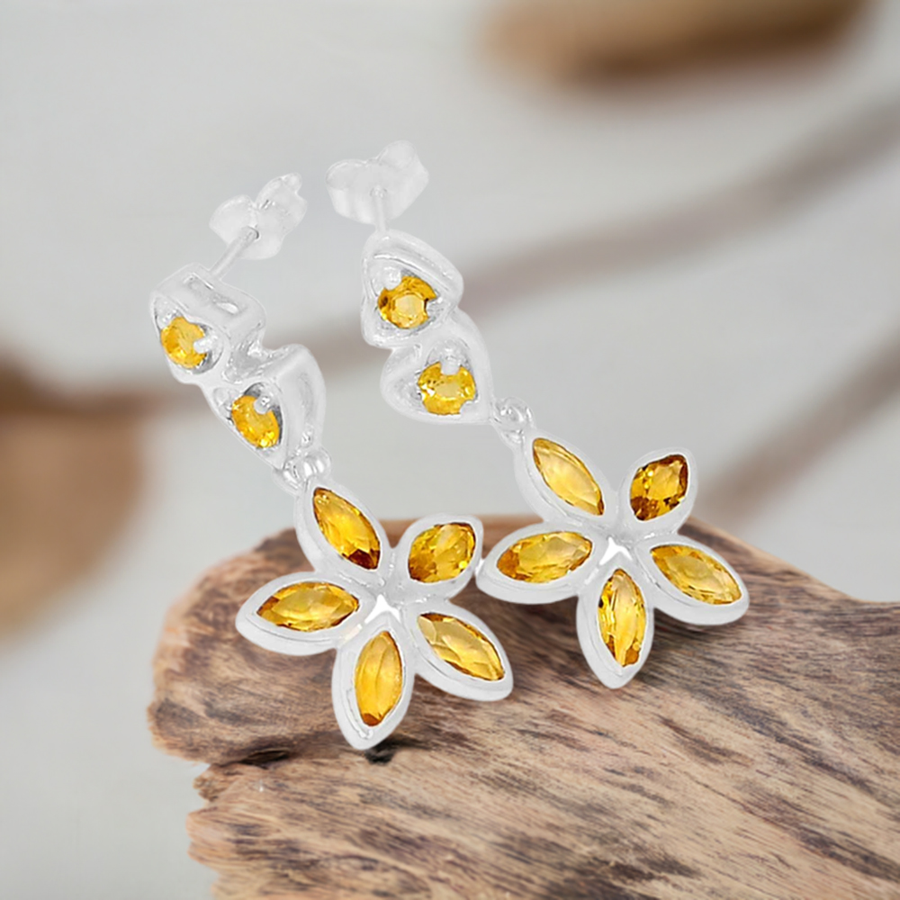 925 Sterling Silver Earrings In Natural Citrine Gemstone 925SE399