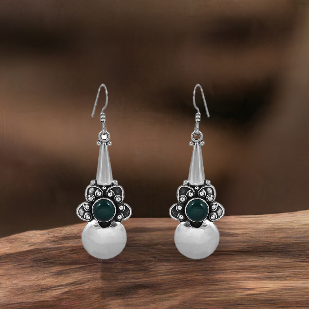 Green Onyx Gemstone Earring In Sterling Silver Jewelry 925SE40