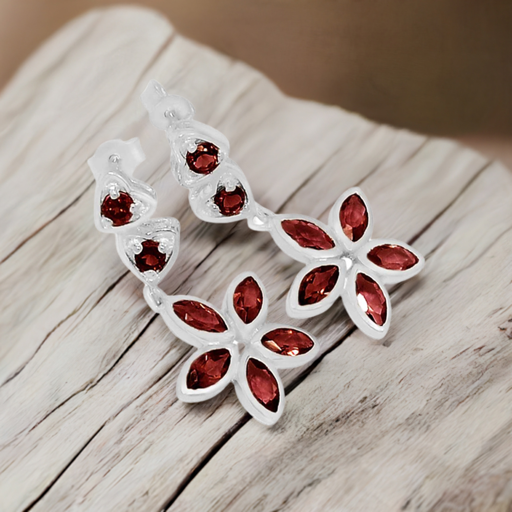 925 Sterling Silver Earrings In Semi Precious Garnet Gemstone 925SE400