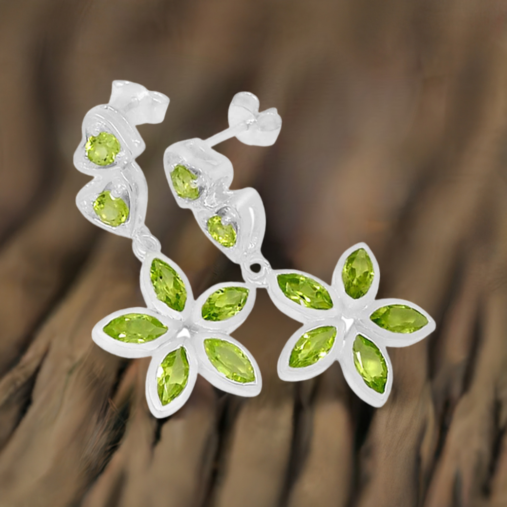 925 Sterling Silver Earrings In Genuine Peridot Gemstone 925SE401