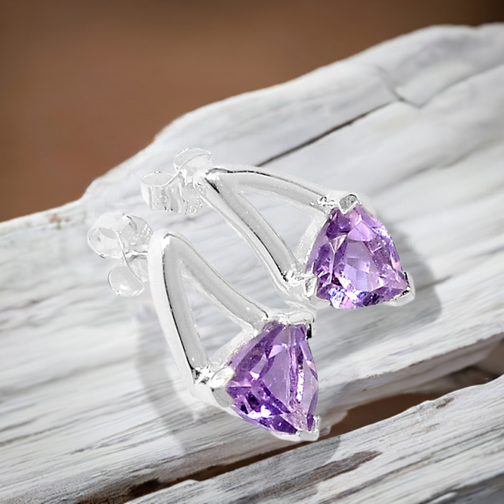 925 Sterling Silver Earrings In Semi Precious Amethyst Gemstone 925SE403