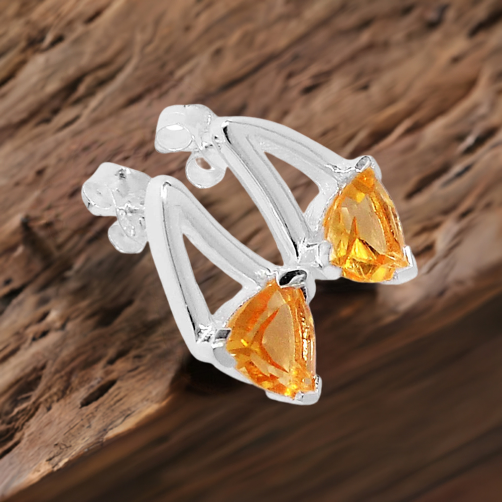 925 Sterling Silver Earrings In Genuine Citrine Gemstone 925SE404
