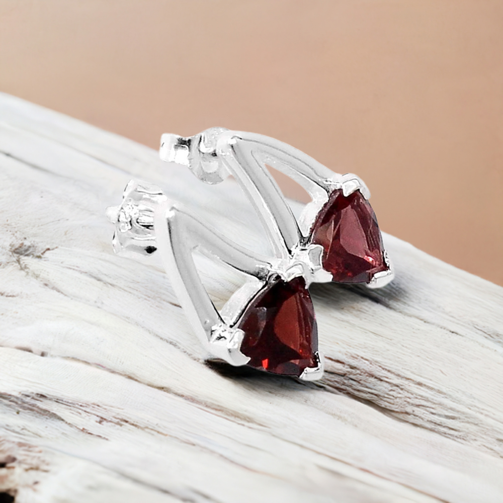 925 Sterling Silver Earrings In Natural Garnet Gemstone 925SE405