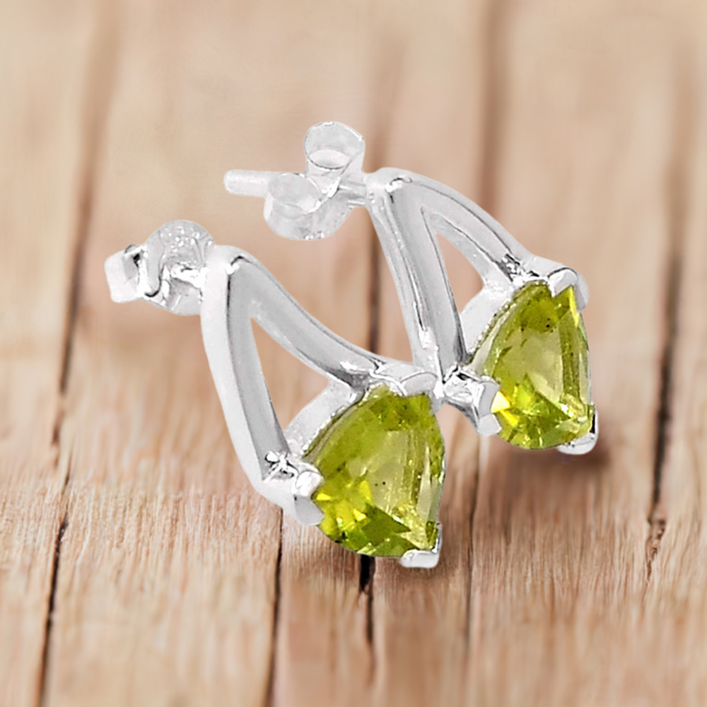 925 Sterling Silver Earrings In Semi Precious Peridot Gemstone 925SE406