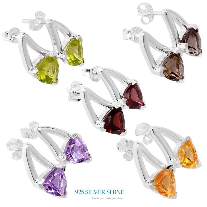 925 Sterling Silver Earrings In Semi Precious Peridot Gemstone 925SE406_1