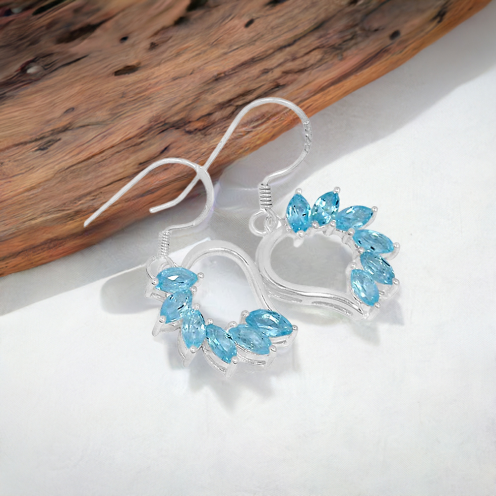 925 Sterling Silver Earrings In Natural Blue Topaz Gemstone 925SE408