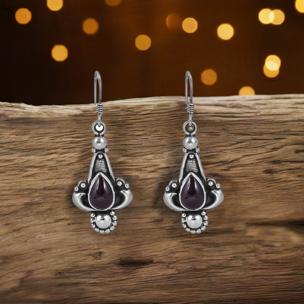 Garnet Gemstone Earring In Sterling Silver Jewelry 925SE41