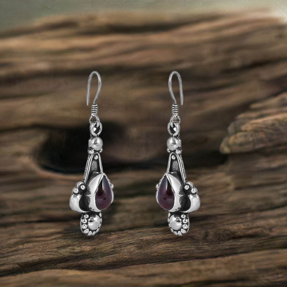 Garnet Gemstone Earring In Sterling Silver Jewelry 925SE41_0
