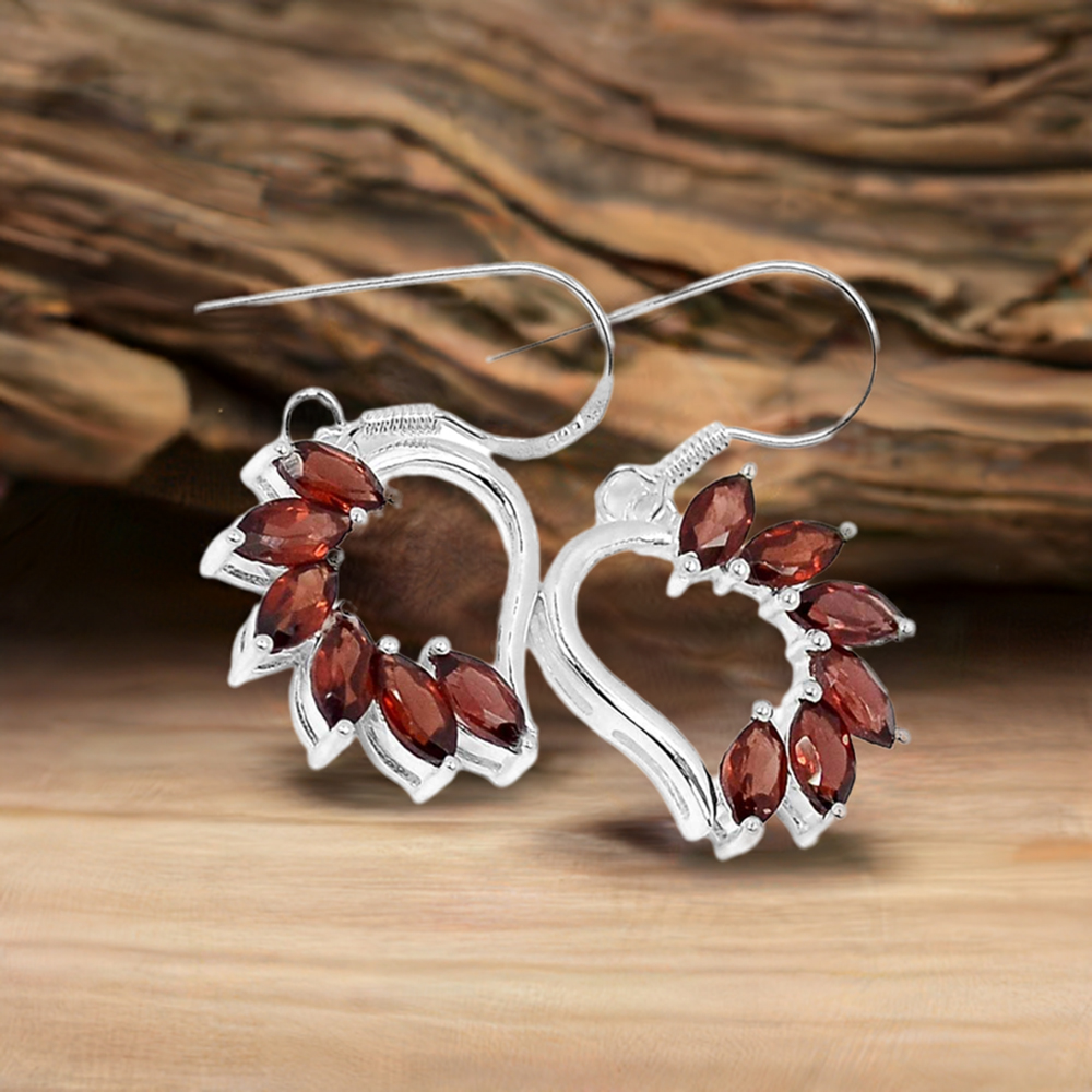 925 Sterling Silver Earrings In Genuine Garnet Gemstone 925SE410