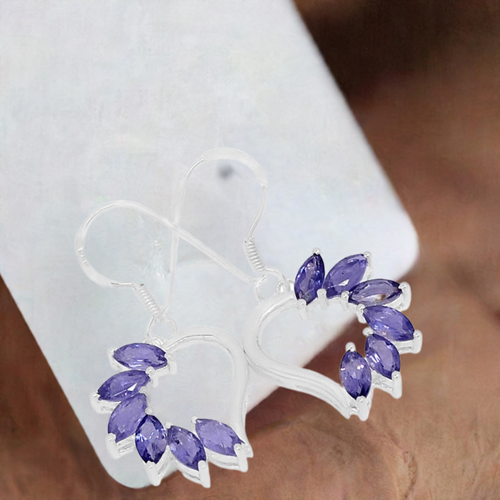 Natural Iolite Gemstone Earrings In 925 Sterling Silver Jewelry 925SE411