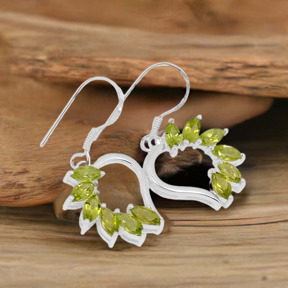 Semi Precious Peridot Gemstone Earrings In 925 Sterling Silver Jewelry 925SE412