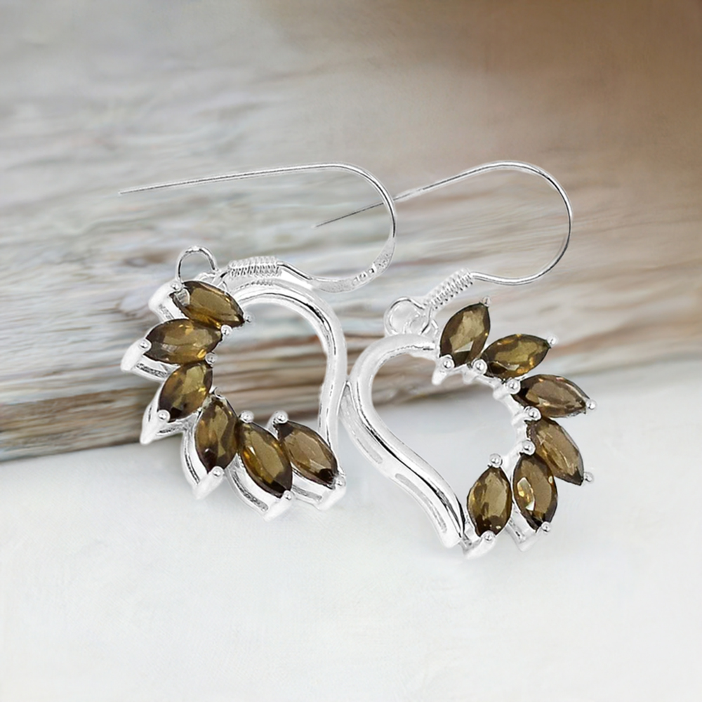 Genuine Smoky Quartz Gemstone Earrings In 925 Sterling Silver Jewelry 925SE413