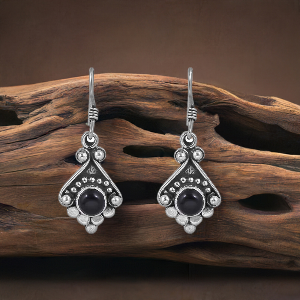 Black Onyx Semi Precious Gemstone Earring In Sterling Silver Jewelry 925SE42